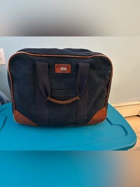 Vintage Lands' End Navy Canvas carryon with Brown Leather Trim